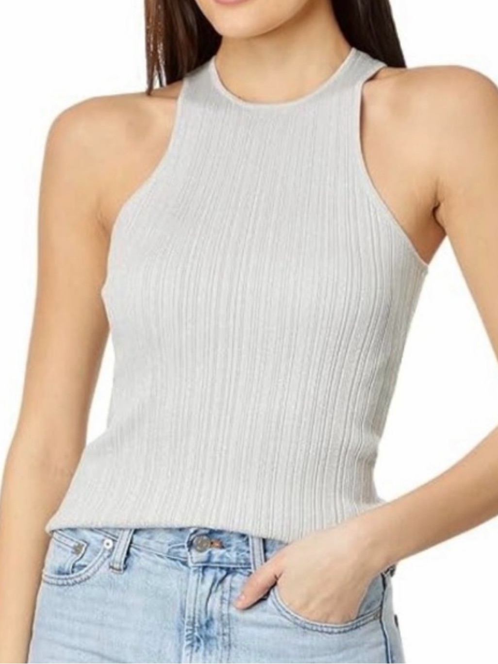 New Madewell Gray Shimmer Ribbed Tank Top